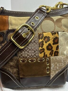 Coach 2008 Patchwork Leopard Accent Shoulder Bag in Brown, Tan, Gold